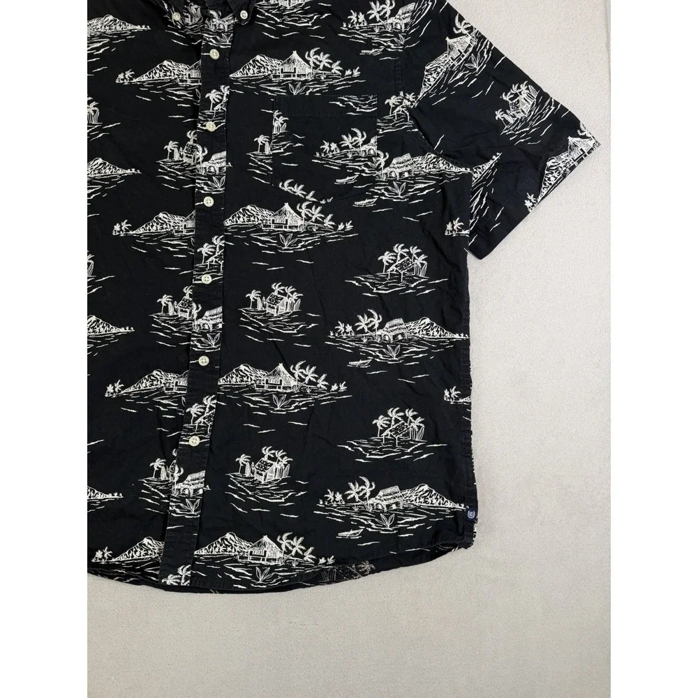 Chaps 100% Cotton Tropical Shirt Mens XL Black Island Print Hawaiian - Picture 8 of 16